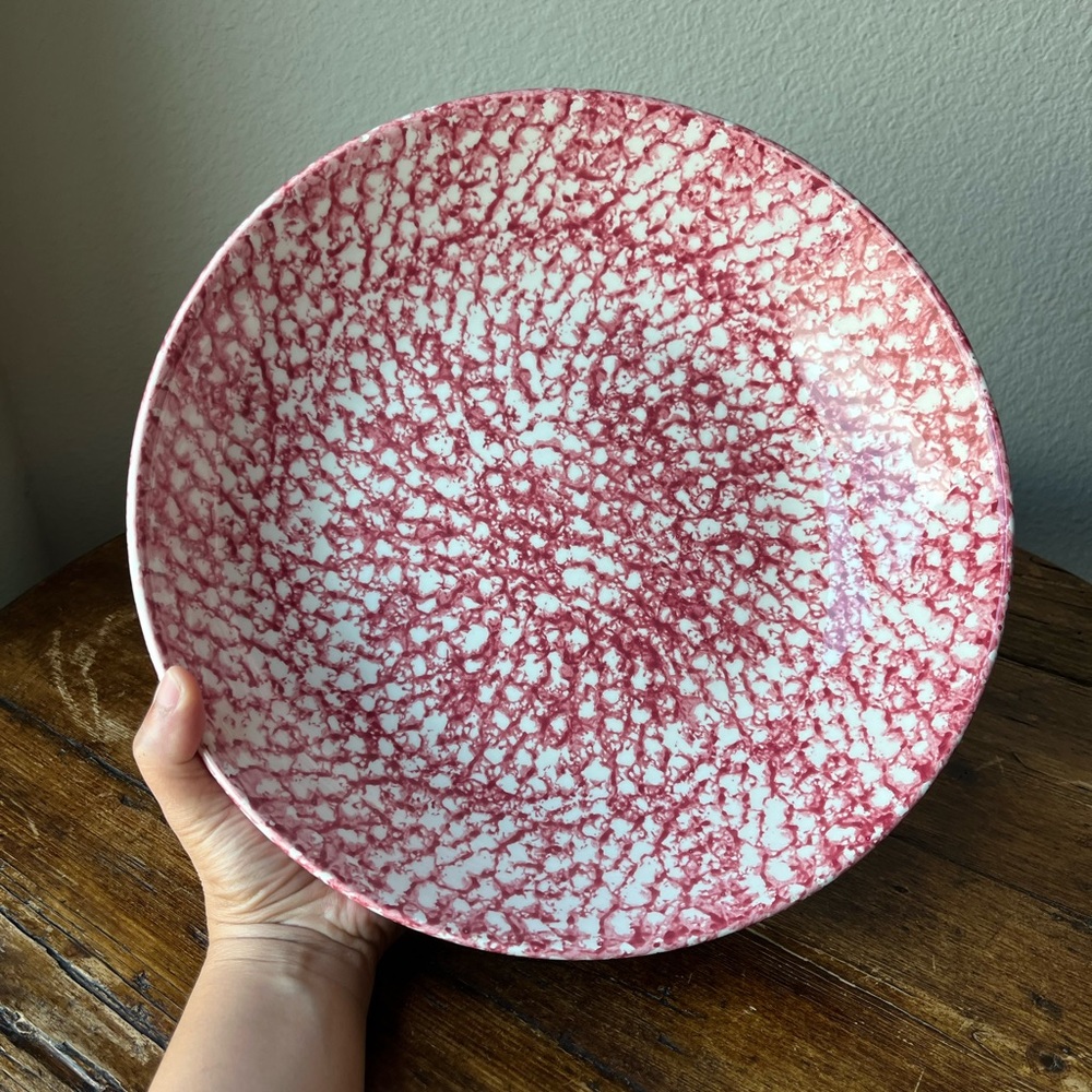 Red Spongeware by Roma Inc Brooklyn NY Pasta Serving Bowl 13” Italian Pottery